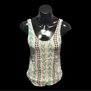 Wide Strap Scoop Neck Tank Top | Wilfred | Woman’s Medium | Teal, Cream & Black